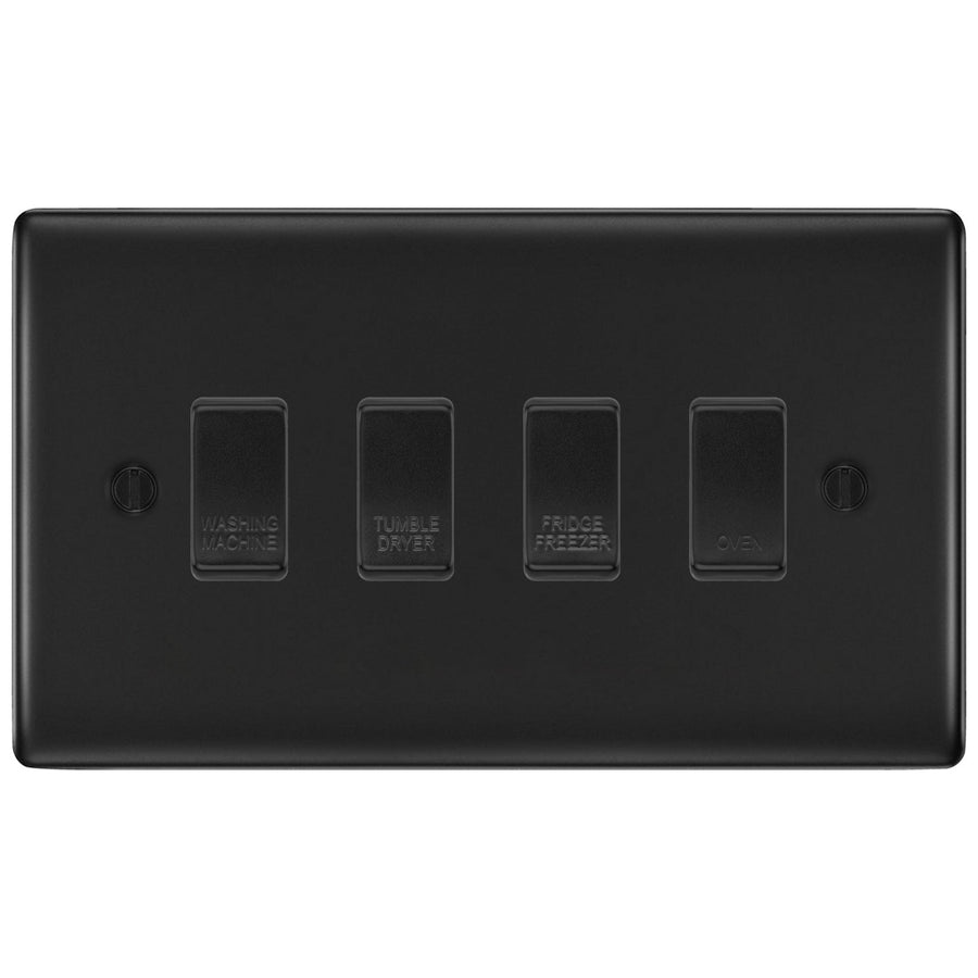 BG Matt Black 4 Gang Engraved Appliance Custom Labelled Grid Switch ...