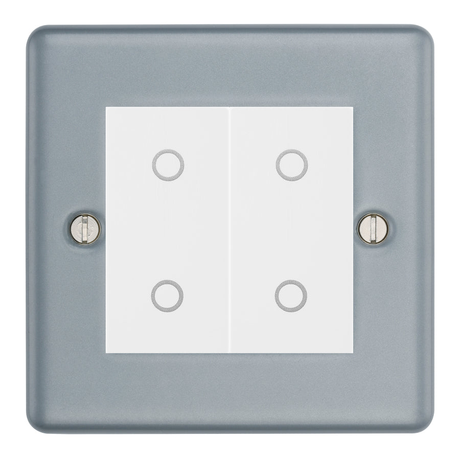 BG Metal Clad 2 Gang Light Switch Double Master Touch Dimmer - White Insert