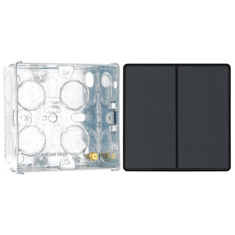 BG Evolve Matt Grey 2 Way Double Edge to Edge Rocker Switch PCDMG42EB with 35mm Steel Back Box
