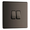 BG Screwless Black Nickel 20A 16AX 2 Way Double Light Switch FBN42 with 25mm Steel Back Box