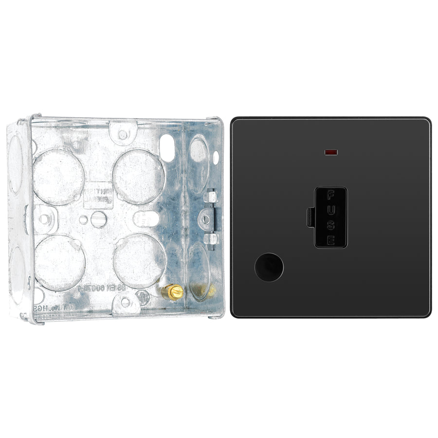 BG Evolve Black Chrome 13A Unswitched Spur with Neon and Flex Outlet PCDBC54B with 35mm Steel Back Box