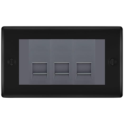BG Nexus Matt Black 3 Gang IDC Secondary Telephone Socket - Grey Insert