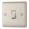 NPR13 Front - This pearl nickel finish 20A 16AX intermediate light switch from British General should be used as the middle switch when you need to operate one light from 3 different locations such as either end of a hallway and at the top of the stairs.