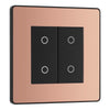 BG Evolve Polished Copper Double Master Touch Dimmer Switch PCDCPTDM2B with 35mm Steel Back Box