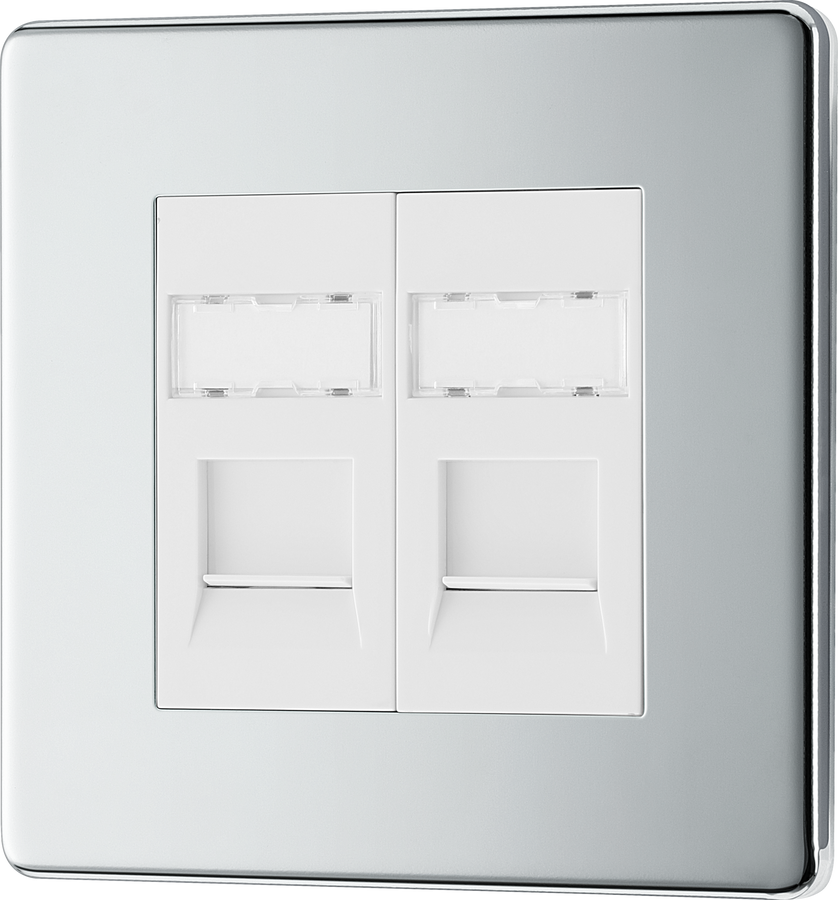 FPCRJ452 Front - This RJ45 ethernet socket from British General uses an IDC terminal connection and is ideal for home and office providing 2 networking outlets with ID windows for identification. 
