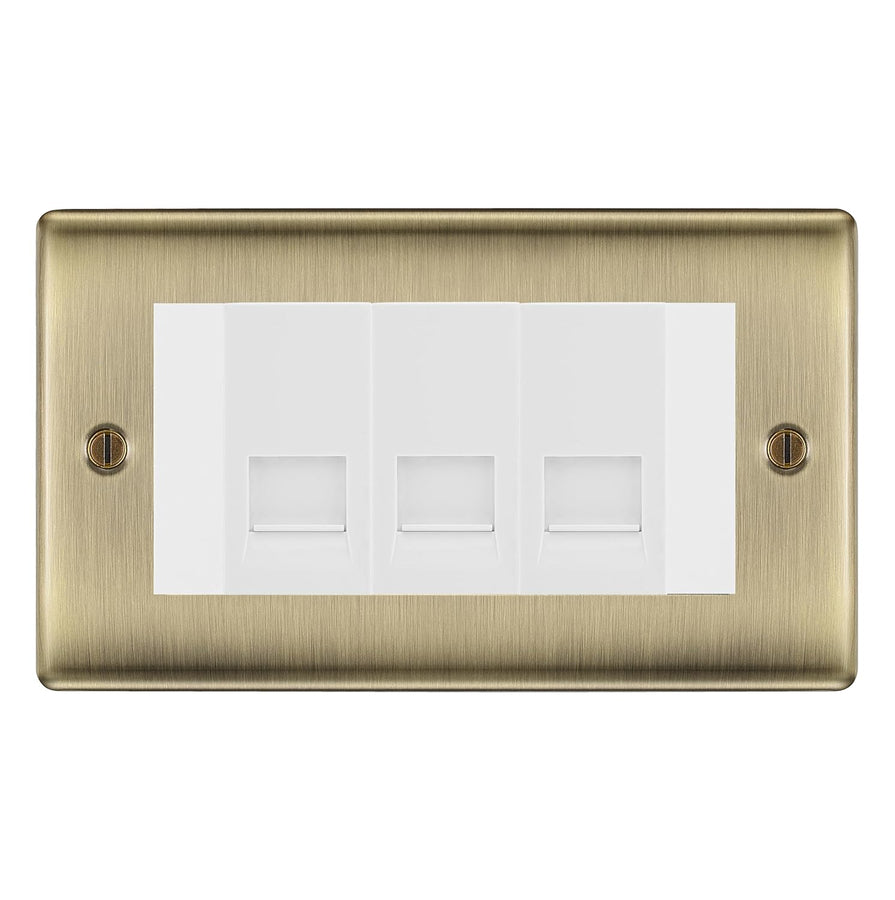 BG Nexus Antique Brass 3 Gang RJ11 Telephone Socket Euro Module - White Insert