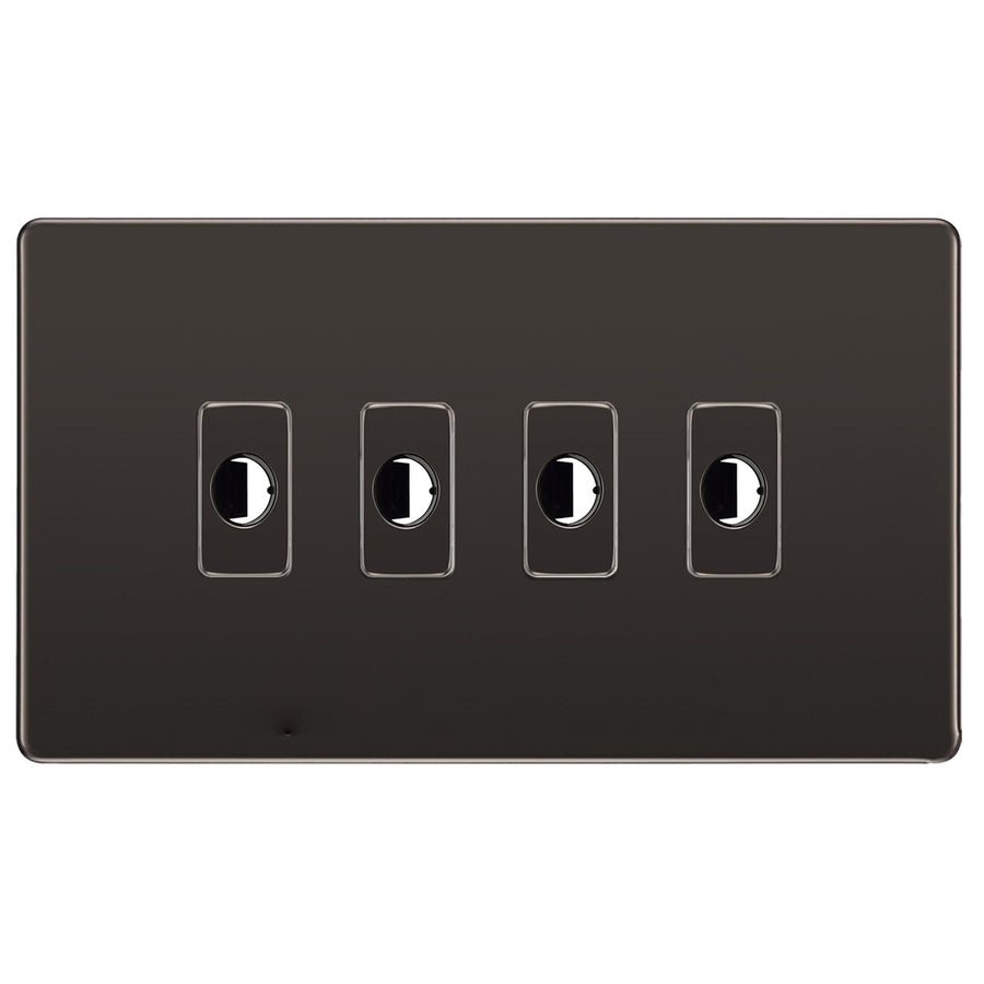 BG Nexus Screwless Black Nickel 4 Gang Flex Outlet Socket