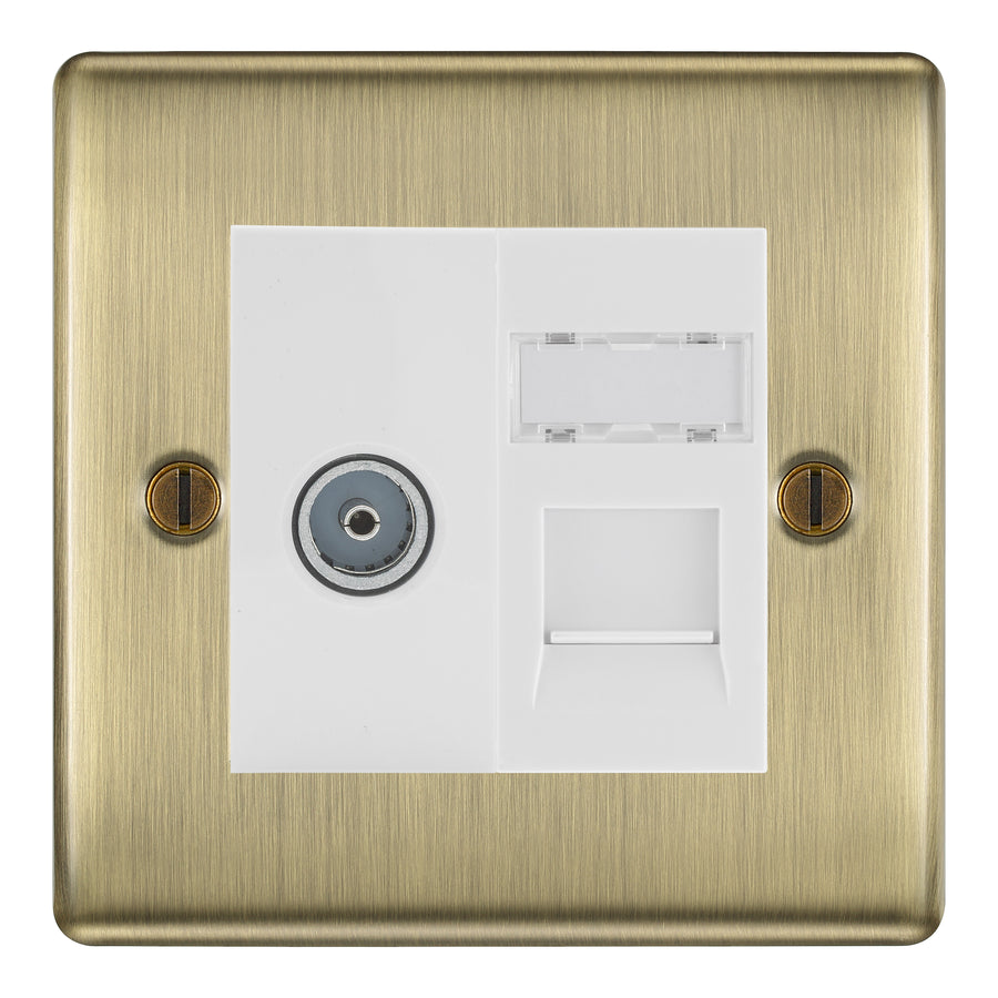 BG Nexus Antique Brass TV Aerial & RJ45 CAT6 Data Socket - White Insert