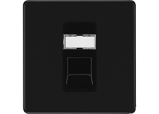 BG Screwless Matt Black Single 1 Gang RJ45 Data Socket FFBRJ451B Black Insert