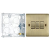 BG Nexus Metal Antique Brass 20A 16AX 2 Way Triple Light Switch NAB43 with 25mm Steel Back Box