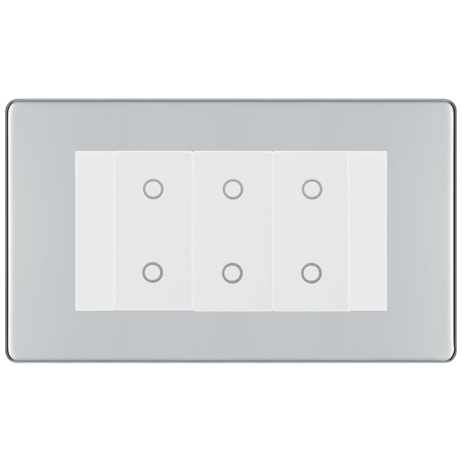 BG Nexus Screwless Polished Chrome Triple Secondary Touch Dimmer Switch - White Insert