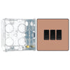 BG Evolve Polished Copper 3 Gang 20A 16AX 2 Way Light Switch PCDCP43B with 35mm Steel Back Box