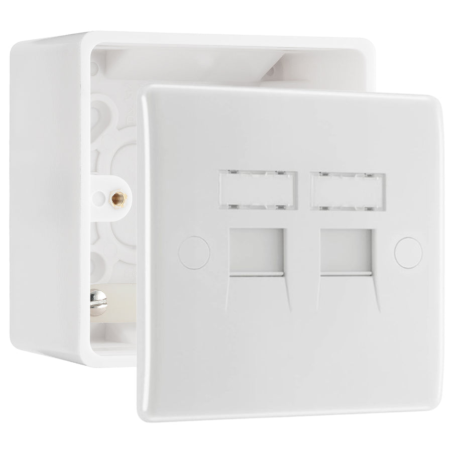 BG Electrical Double RJ45 Telephone Socket (Screw) & 50mm Pattress Back Box