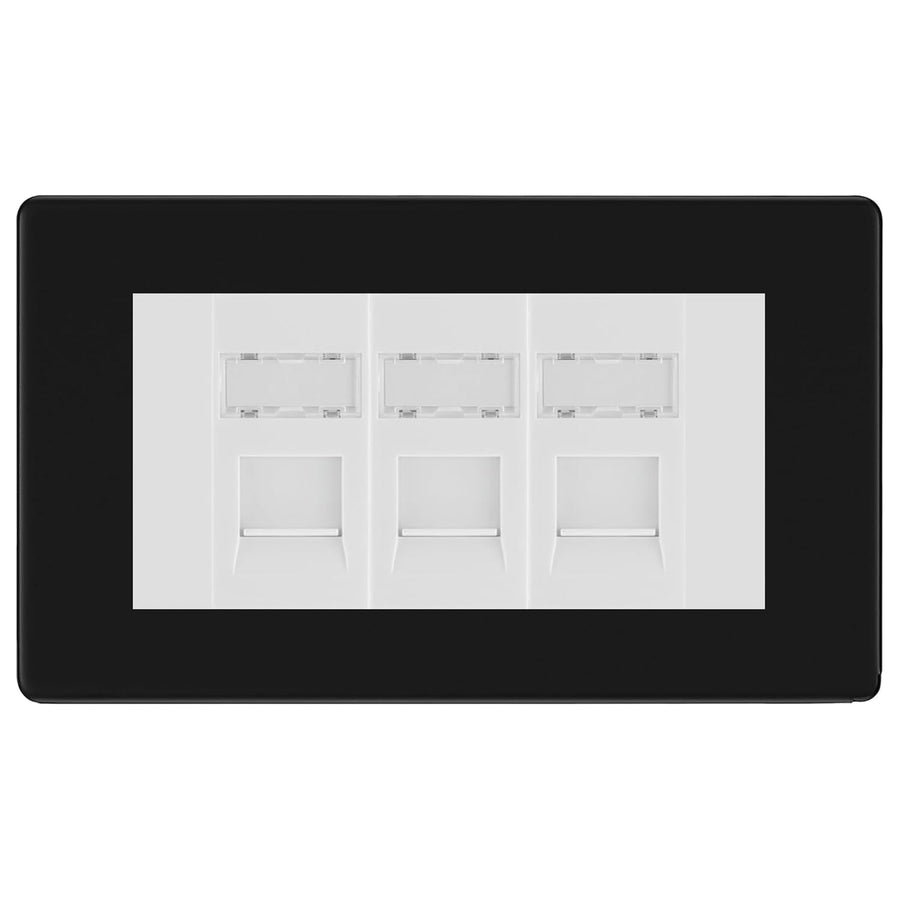 BG Screwless Matt Black 3 Gang RJ45 Cat6 Data Socket Outlet White Inserts
