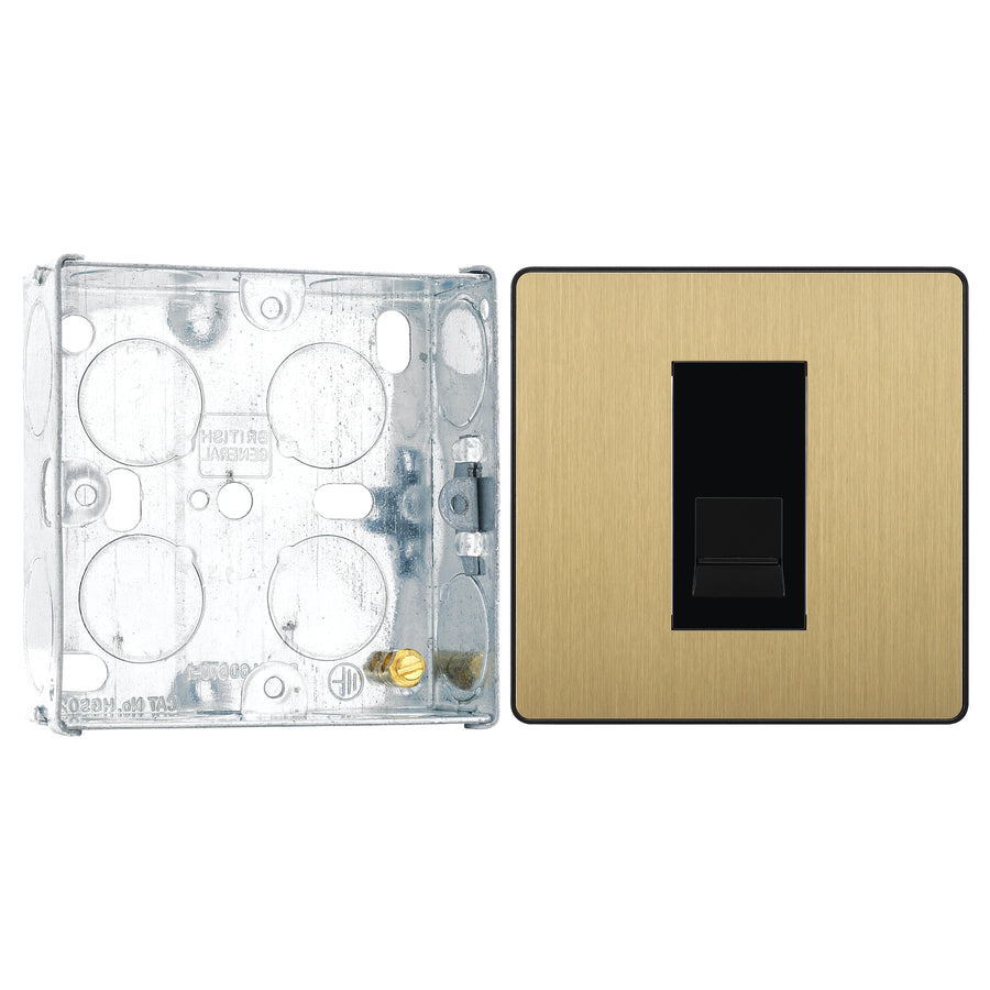 BG Evolve Satin Brass 1 Gang Master Telephone Outlet PCDSBBTM1B with 25mm Steel Back Box
