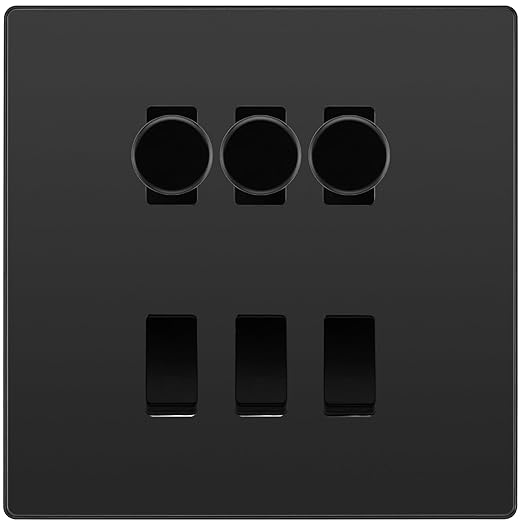 BG Evolve Black Chrome 6 Gang Switch 3x Trailing Edge LED Dimmer 3x Intermediate Custom Grid Switch