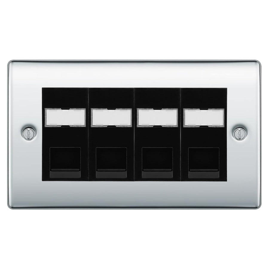 BG Nexus Polished Chrome 4 Gang RJ45 Cat5e Data Socket Black Inserts