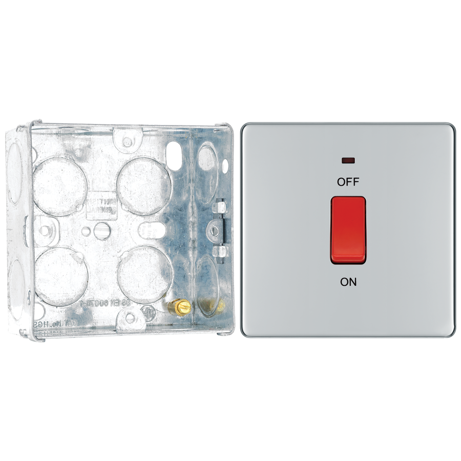BG Screwless Polished Chrome 45A DP Single Plate + Neon FPC74 with 35mm Steel Back Box