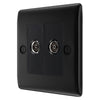 BG Nexus Matt Black Double 1x TV 1x FM Diplex Socket NFB66 with 35mm Steel Back Box