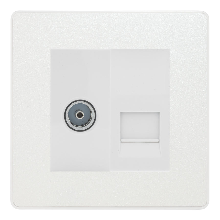 BG Evolve Pearlescent White TV Aerial & Master Telephone Socket — White Insert