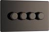 FBN84 Front -This trailing edge quadruple dimmer switch from British General allows you to control your light levels and set the mood. The intelligent electronic circuit monitors the connected load and provides a soft-start with protection against thermal, current and voltage overload.