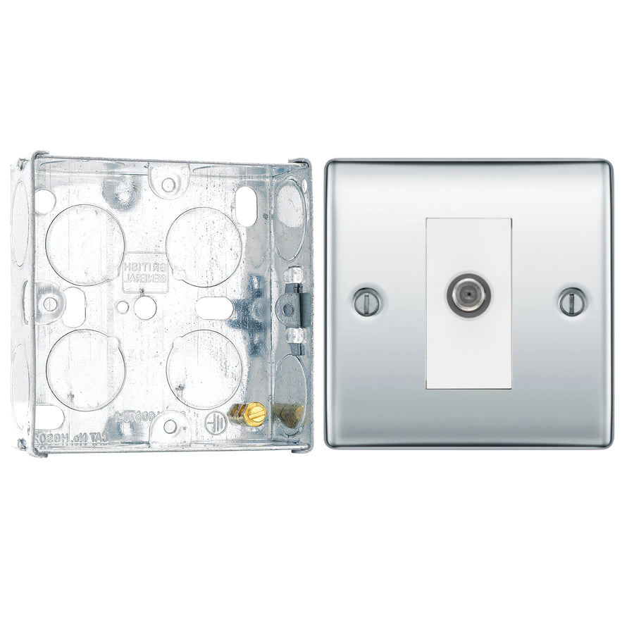 BG Nexus Polished Chrome Single Satellite Socket NPC64 with 25mm Steel Back Box