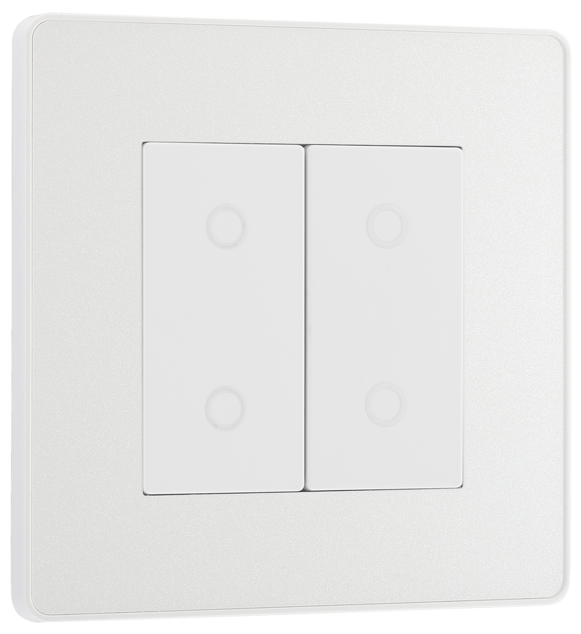 PCDCLTDM2W Front - This Evolve pearlescent white double master trailing edge touch dimmer allows you to control your light levels and set the mood.