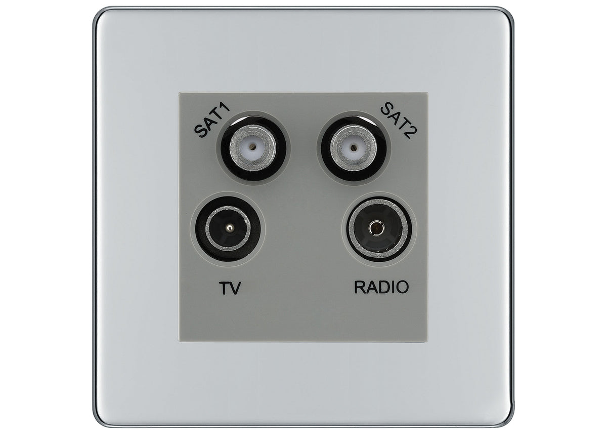 BG Screwless Polished Chrome TV/FM/2x SAT Quadplex Socket...– The ...