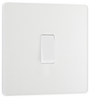 PCDCL13W Front - This Evolve pearlescent white 20A 16AX intermediate light switch from British General should be used as the middle switch when you need to operate one light from 3 different locations, such as either end of a hallway and at the top of the stairs.