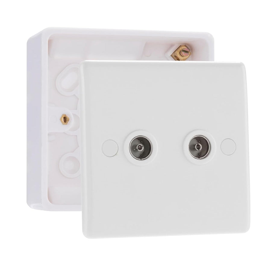 BG Electrical Double Isolated Co-Axial TV Socket White & 32mm Pattress Back Box