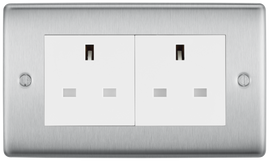 BG Electrical NBS24W Nexus Metal Brushed Steel 13A Double Unswitched Socket - White Insert