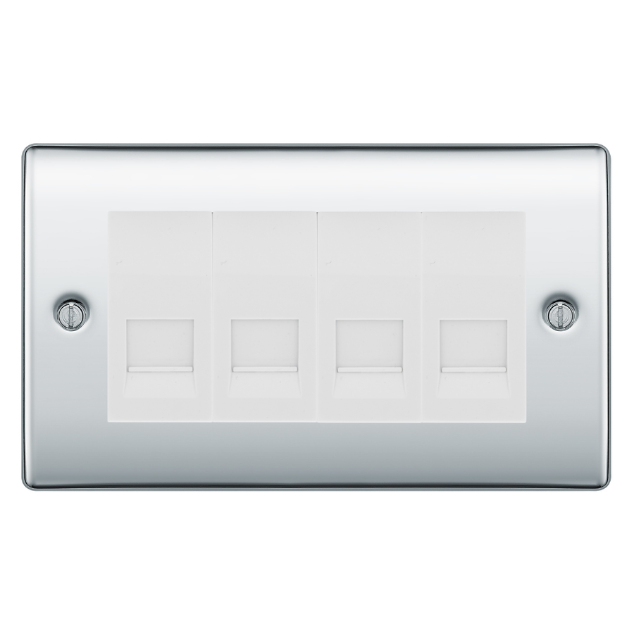 BG Nexus Polished Chrome 3 Gang Master Telephone Socket, Screw Terminal - White Insert