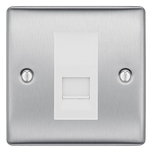 BG Nexus Brushed Steel Single IDC Secondary Telephone Socket - White Insert