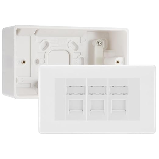 BG Nexus White RJ45 CAT6 Module with 3 Gang Faceplate, 3 Port Network Socket & 50mm Back Box (White Insert)