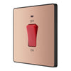 BG Evolve Polished Copper 45A 2 Pole Neon Cooker Switch PCDCP74B with 25mm Steel Back Box