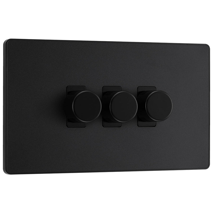 BG Evolve Matt Black 3 Gang Custom Grid Dimmer Light Switch PCDMB83B