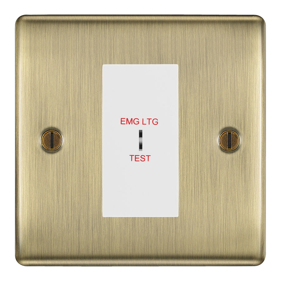 BG Nexus Metal Antique Brass 20AX 2 Way Emergency Lighting Test Key Switch - Key Included - White Insert