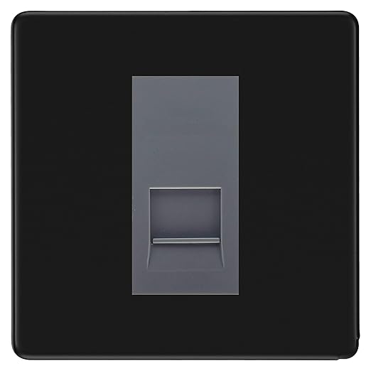 BG Screwless Matt Black Single IDC Secondary Telephone Socket - Grey Insert