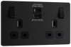 PCDMB22UAC30B Front - This Evolve Matt Black 13A power socket from British General with integrated fast charge USB-A and USB-C ports delivers a 50% charge to mobile phones in just 30 minutes.
