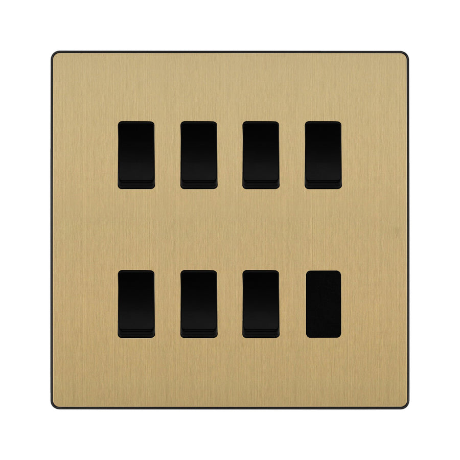 BG Evolve Satin Brass 7 Gang Custom Grid Light Switch