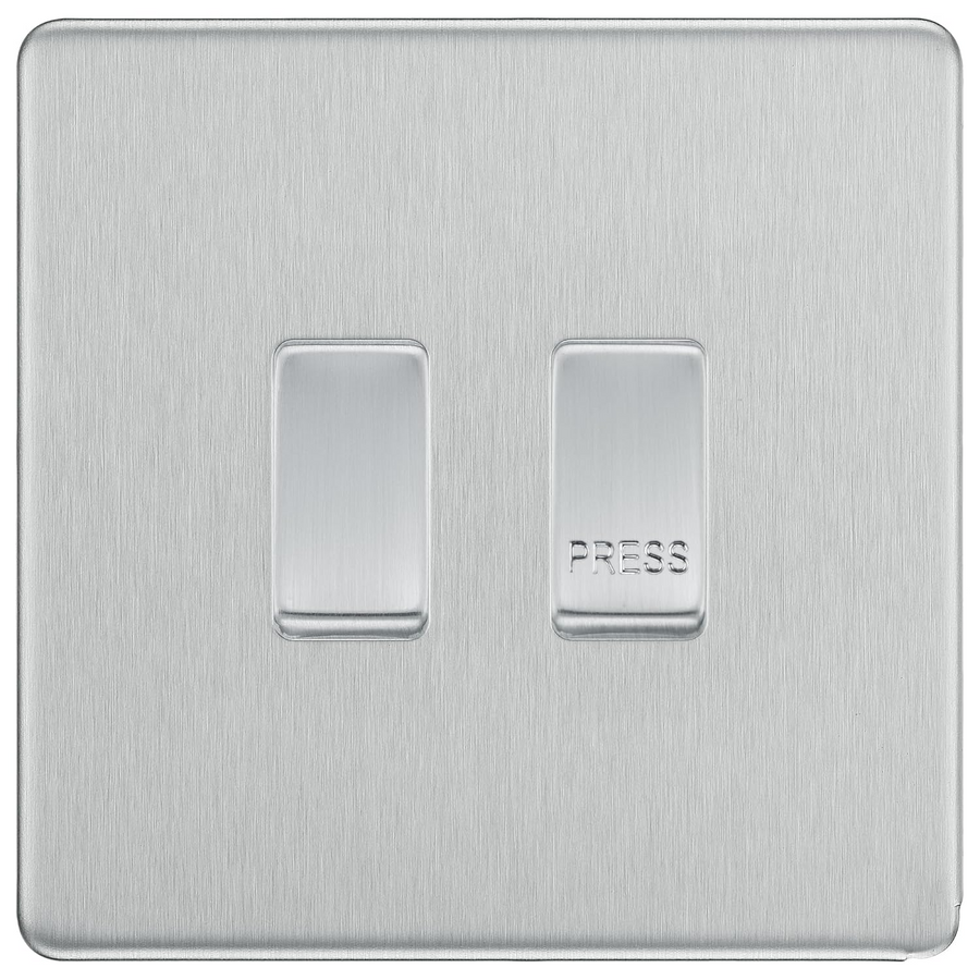 BG Screwless Brushed Steel 2G Grid Switch – 20A 2-Way & Retractive PRESS Module