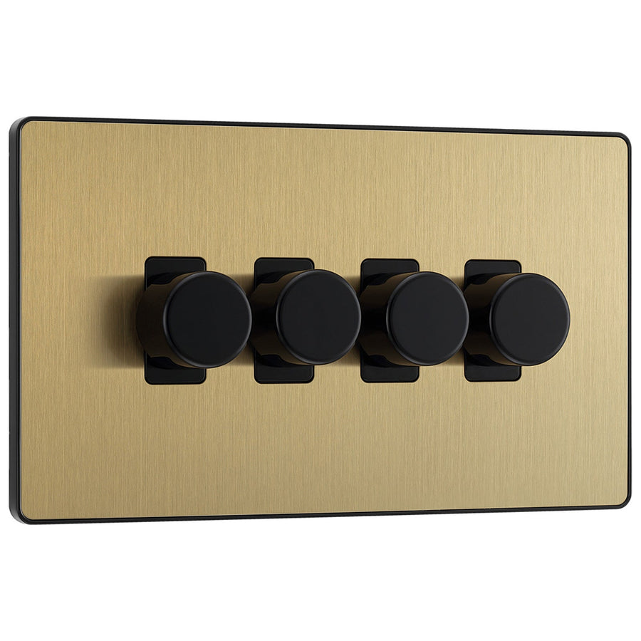 BG Evolve Satin Brass 4 Gang Custom Grid Dimmer Light Switch PCDSB84B