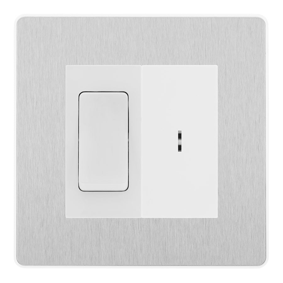 BG Evolve Brushed Steel 20A Secret Key Switch with 20A Double Pole Switch - White Insert