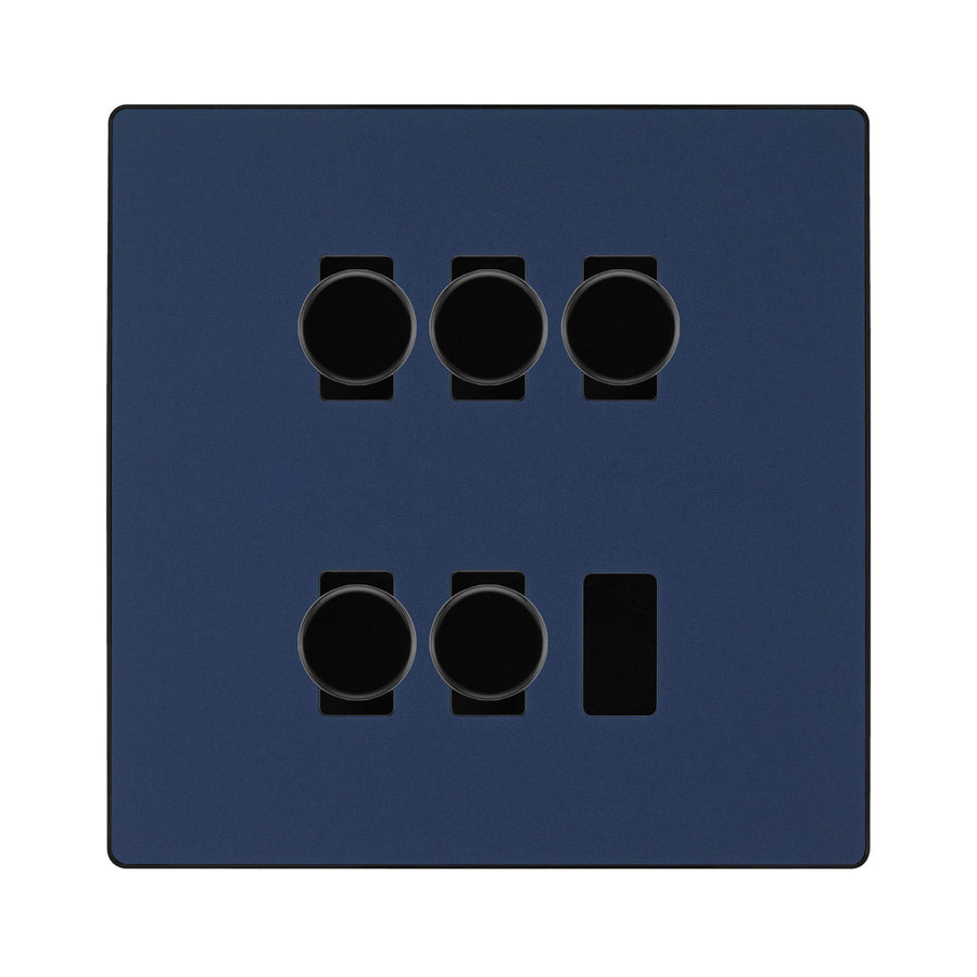 BG Evolve Matt Blue 5 Gang Trailing Edge LED Dimmer Light Switch 2 Way Custom Switch