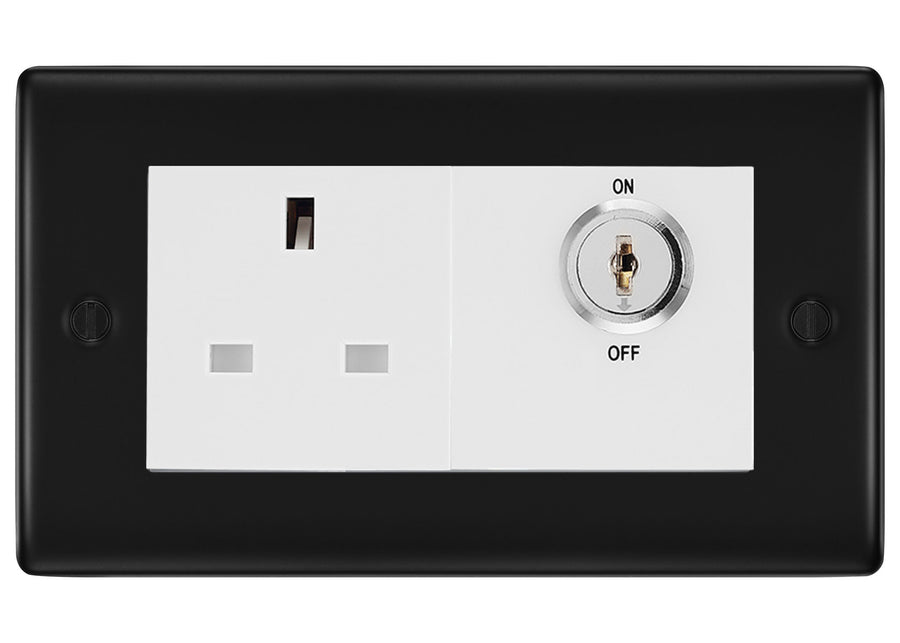 BG Nexus Matt Black 13A Double Pole Key Controlled Socket – White Inserts