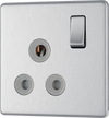 FBS99G Front - This 15A round pin switched socket from British General has a brushed steel finish with an anti-fingerprint lacquer and slim clip-on/off front-plate to add a touch of luxury to your decor.