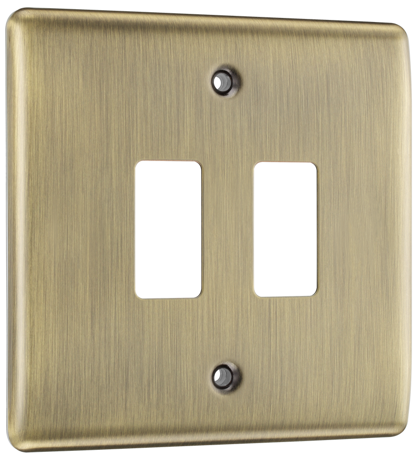 BG RNAB2 Nexus Metal Antique Brass 2 Module Grid Front Plate