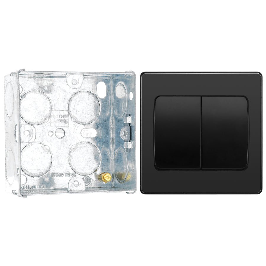 BG Evolve Black Chrome 2G Wide Rocker Light Switch PCDBC42WB with 35mm Steel Back Box