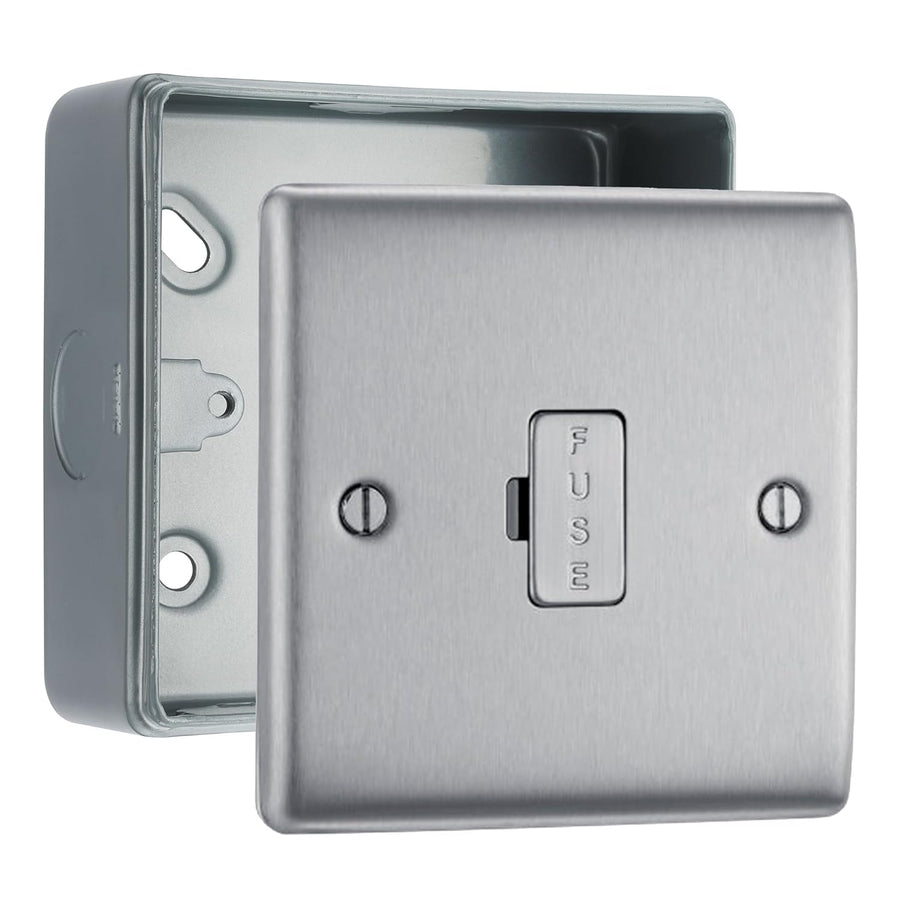 BG Nexus Brushed Steel 13A Unswitched Fused Connection Unit & Surface Pattress Back Box