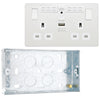 BG Evolve Pearlescent White 13A Double USB Socket with WiFi Extender PCDCL22UWRW with 25mm Steel Back Box